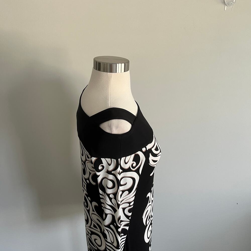 Cache Swirl Striped Cold Shoulder Tunic Dress XS Black Beige - Picture 5 of 7
